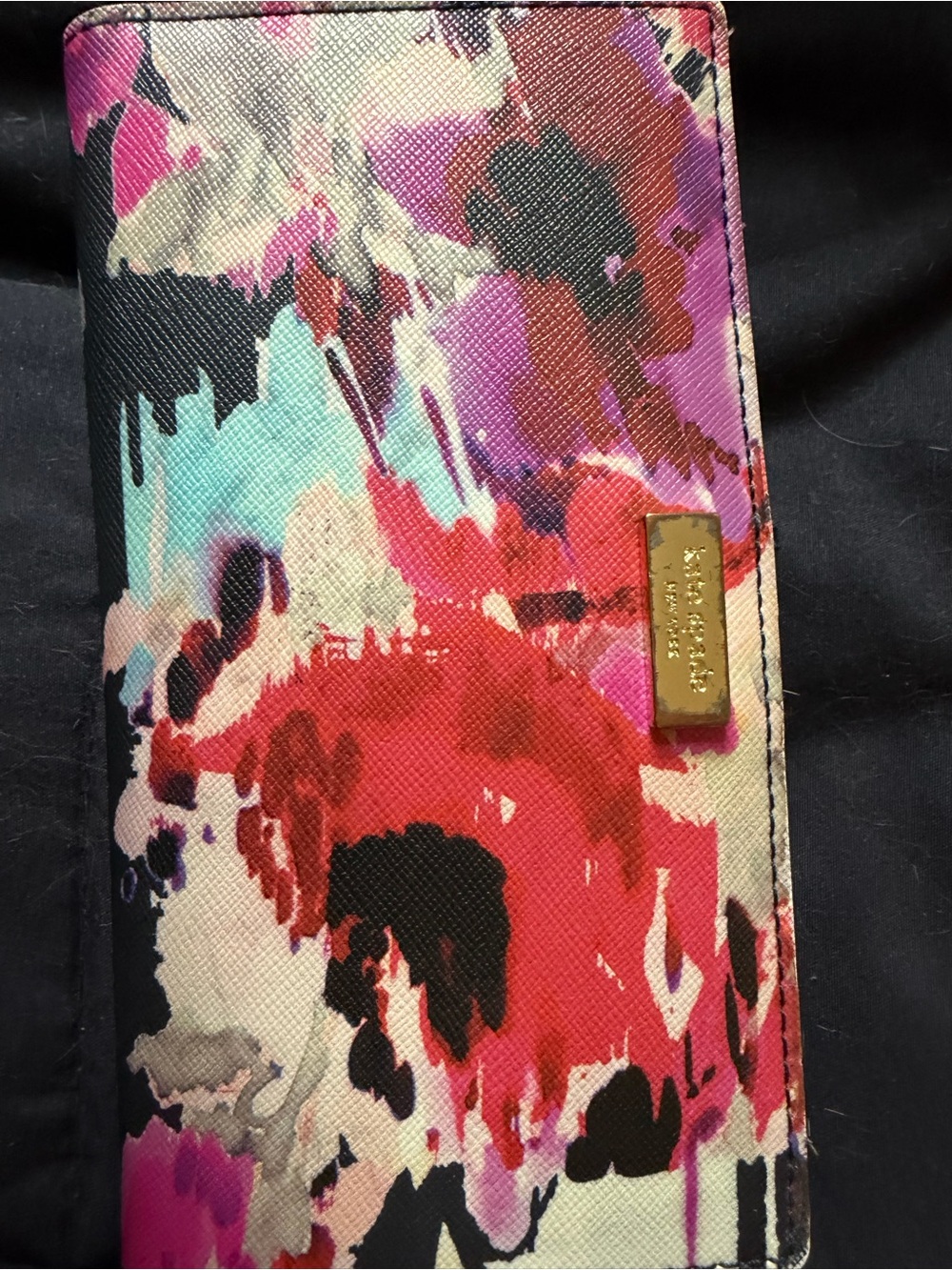 kate spade Multicolor Floral Print Long Wallet with Gold Logo Plaque